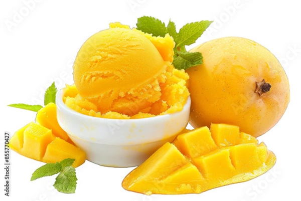 Fototapeta Mango Sorbet with Fresh Mango Slices isolated on transparent background png