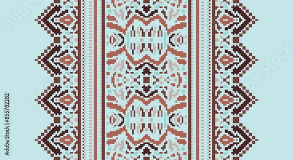 Obraz Ethnic Style Vector Seamless Pattern. Pixel Unique Geometric Vector Swatch. Ikat Perfect for Screen Background.