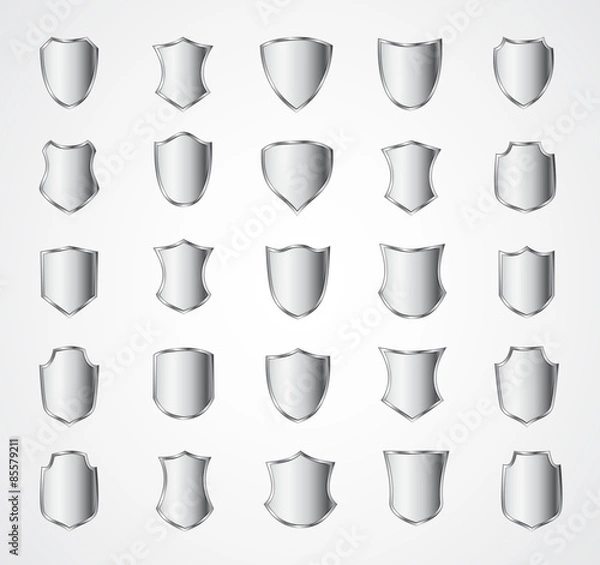 Fototapeta Silver shield design set with various shapes.