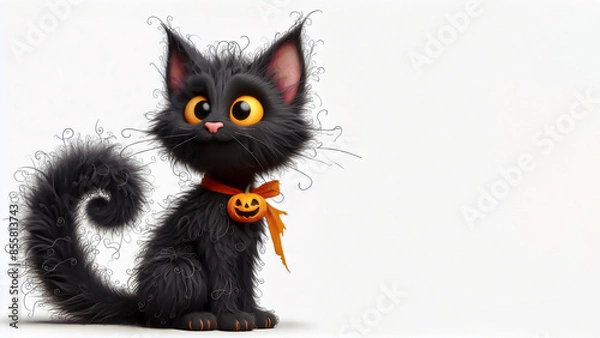 Fototapeta A whimsical, 3d illustration of a scruffy cat, the concept of Haloween celebrations