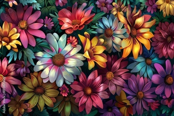 Fototapeta Vibrant Floral Tapestry: A Stunning Array of Colorful Flowers in Full Bloom