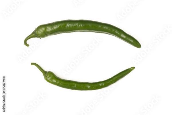 Fototapeta Green hot peppers isolated on white