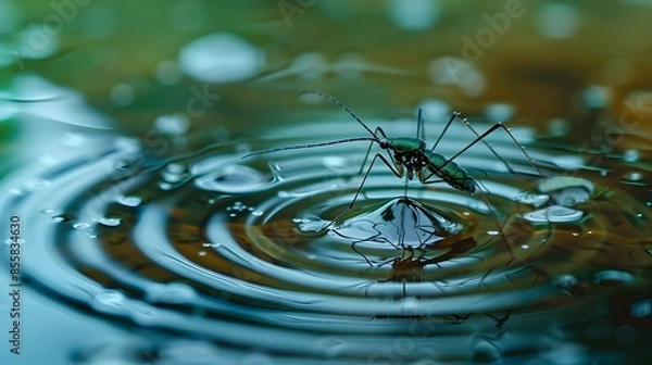 Fototapeta Water Strider Insect Gliding Effortlessly on Pond Surface with Ripples Around Its Legs