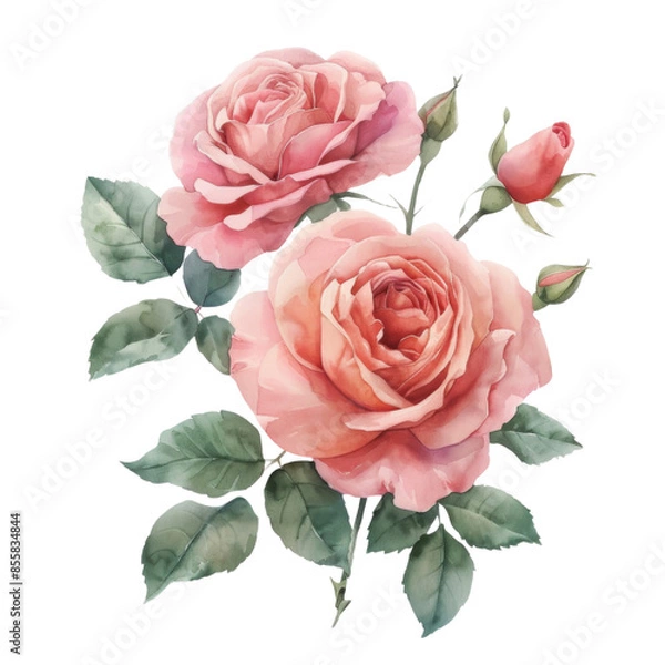 Fototapeta Bouquet of pink roses with leaves and and blooms isolated on transparent background PNG