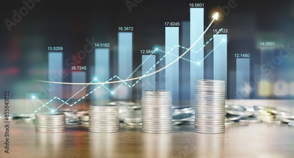 Fototapeta Stack of coin with trading graph, financial investment concept