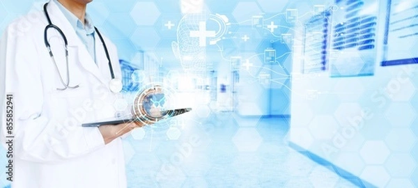 Obraz Online healthcare technology and medical emergencies Doctors use modern technology to provide medical services in a global network. To improve public health
