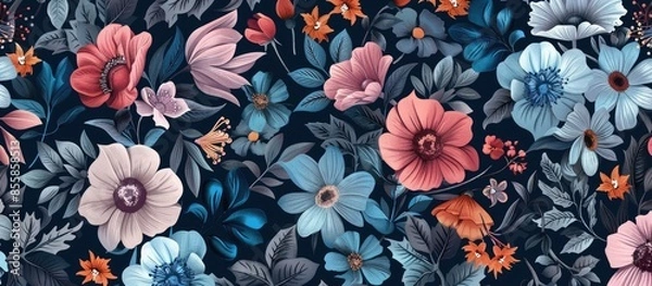 Fototapeta High resolution seamless abstract floral pattern for covering textile fabrics, shawls and any surfaces like walls, gift packages. Can be used as a digital background for social media posts, either