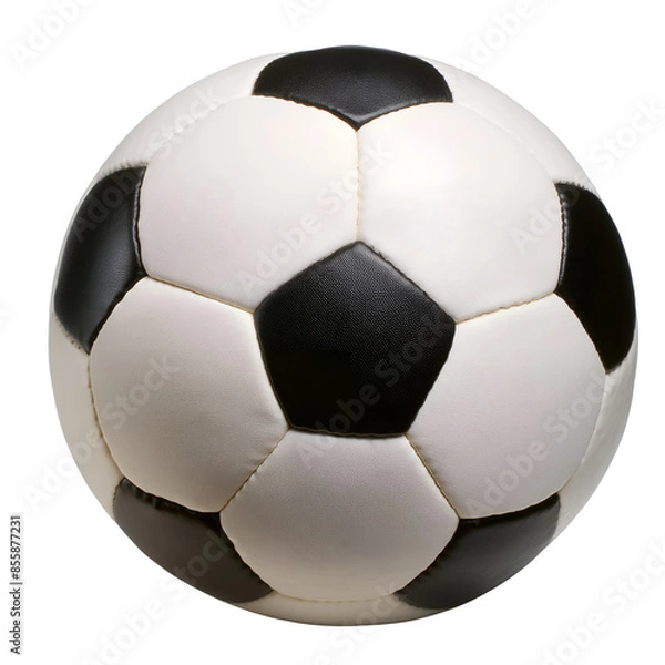 Fototapeta vintage 3D illustration, black and white color soccer ball isolated on transparent background