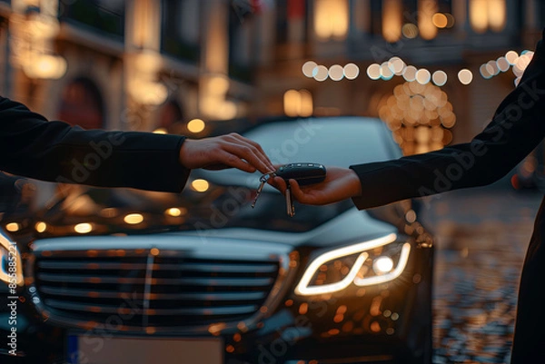 Obraz Close-up Of Valet's Hand Giving Car Key To Businessperson
