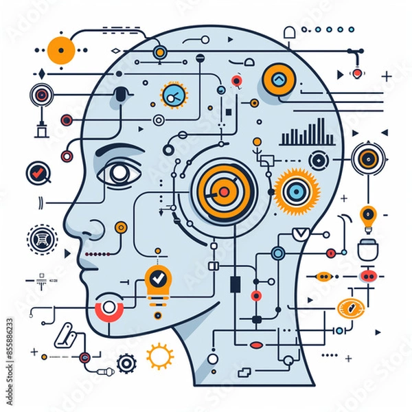 Fototapeta AI Technology Icons Set - Vector Illustration of Artificial Intelligence, Neural Networks, and Robotics for Digital and Tech Projects
