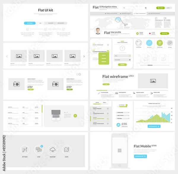 Fototapeta Flat website, mobile UI kit for business templates