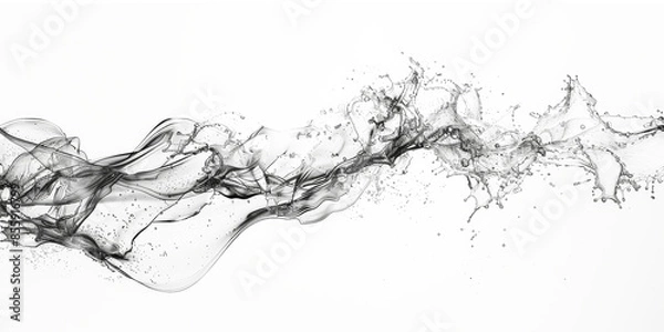 Fototapeta Abstract black and white artwork featuring fluid, smoke-like wisps and splashes, creating a dynamic and flowing composition against a clean, white background.