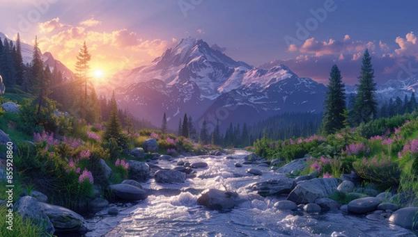 Obraz Beautiful lake in the mountains. Created with Ai