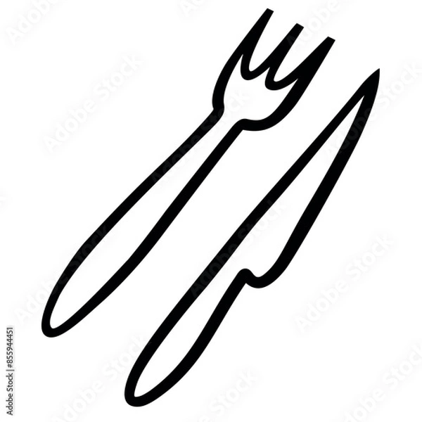 Fototapeta Hand drawn cartoon knife and fork in doodle style isolated on white background. Vector icon illustration.
