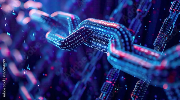 Obraz Decentralized blockchain technology for future business token money bitcoin secure fintech cloud security digital AI supply chain smart contract transaction protection