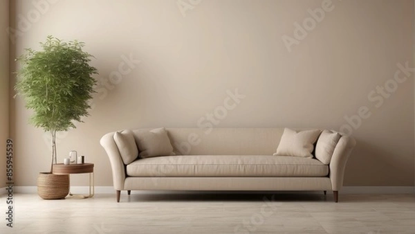 Fototapeta Interior home of living room with sofa on beige neutrals wall copy space mockup
