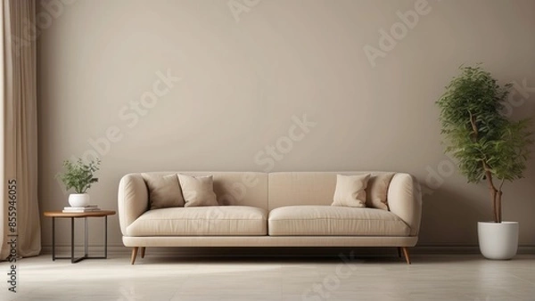 Fototapeta Interior home of living room with sofa on beige neutrals wall copy space mockup