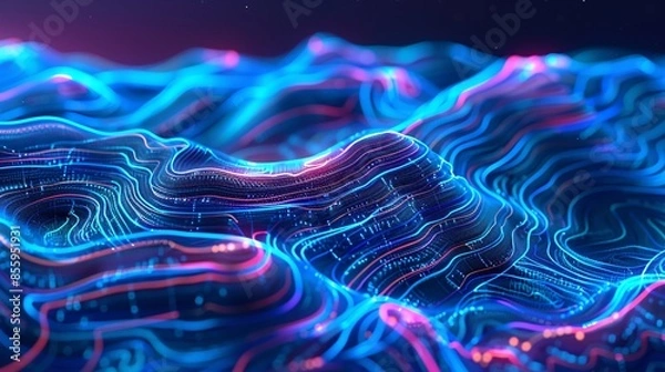 Obraz Abstract 3D Topographic map with valleys, mountains illustration.