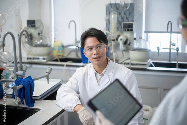 Fototapeta doctor working with tablet in lab
