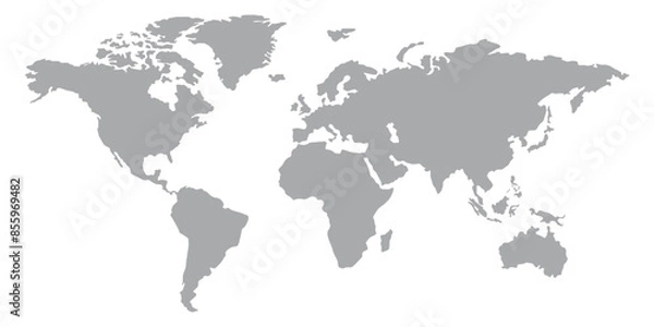 Obraz World map silhouette, gray and white, flat design, world map template, vector illustration.