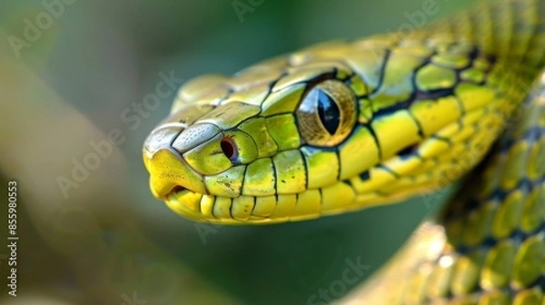 Fototapeta Close-up of a Vibrant Green Snake, Generative AI
