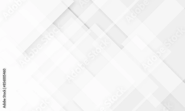 Fototapeta Abstract white and gray geometric overlay layer background on bright space with geometric decoration concept. Minimal futuristic element concept for poster, brochure, banner, wallpaper, cover, flyer.