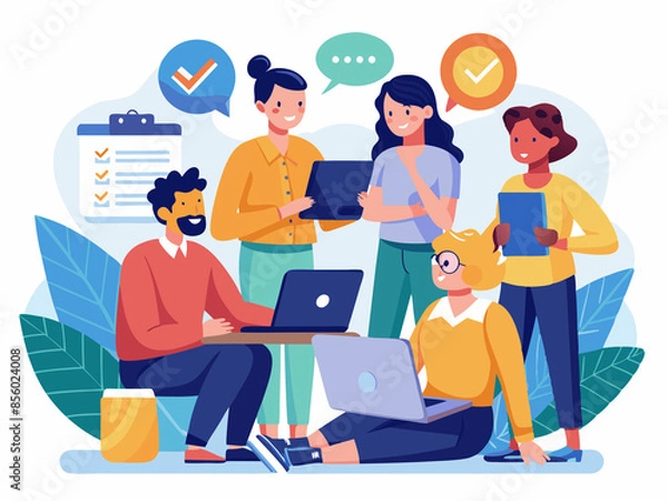 Fototapeta Team members involved in a feedback session