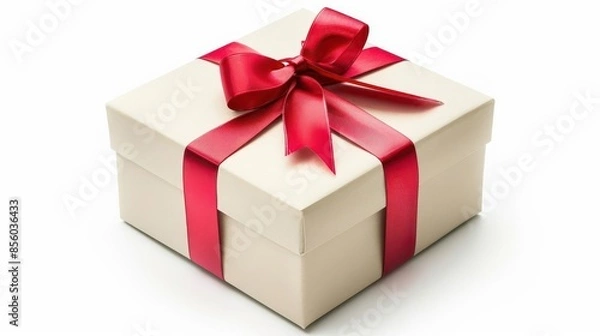 Obraz elegant gift box with shiny red bow isolated on white background festive present cutout celebration concept