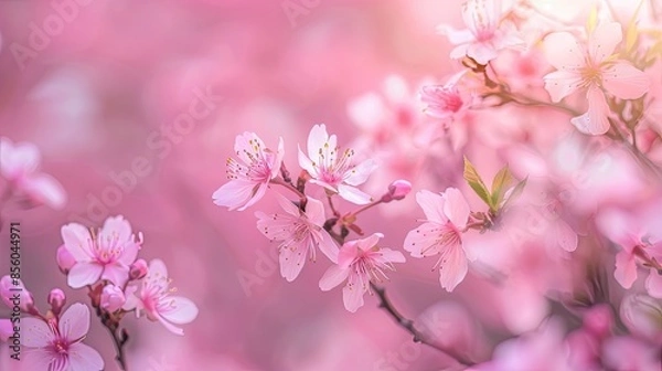 Obraz Close-up of cherry blossoms in spring, soft pink petals, nature background