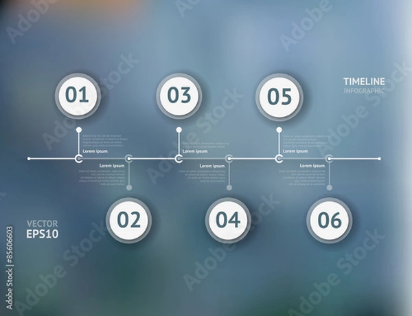 Fototapeta Timeline infographic with unfocused background and icons set. World map