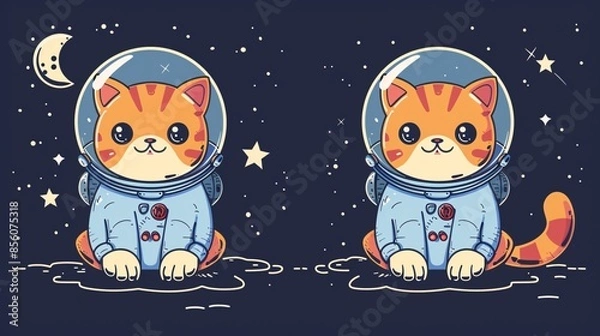 Fototapeta Cute space cat dressed in astronaut suit.