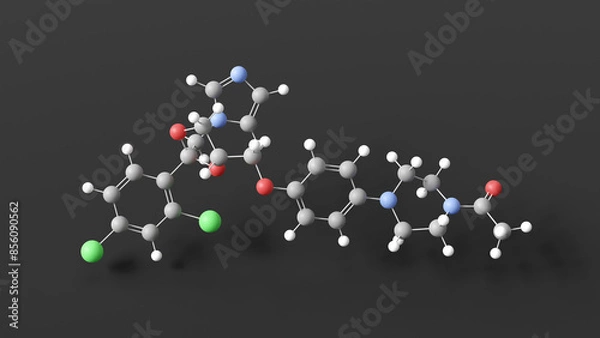 Fototapeta ketoconazole molecule 3d, molecular structure, ball and stick model, structural chemical formula antiandrogen