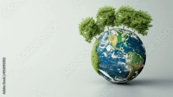 Obraz earth globe with trees a blank background
