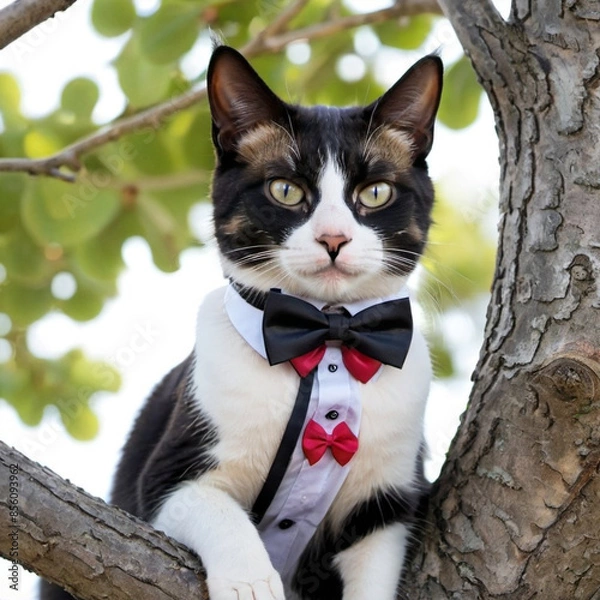 Obraz Cat in a bow tie in a tree