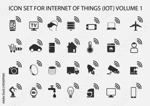 Obraz Simple internet of things icon set. Symbols for IOT with flat design. 