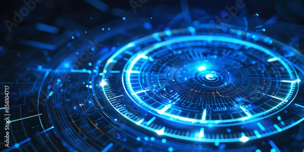 Fototapeta Futuristic digital interface with glowing blue elements, technology concept