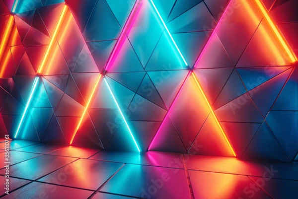 Obraz Neon lines forming geometric shapes with bright, glowing accents,
