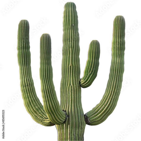 Fototapeta Grand Saguaro cactus with tall, ribbed body and branching arms on transparent background - Ai Image