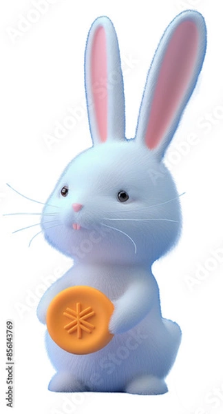 Fototapeta Cute Rabbit bunny with Moon cake, Mid-Autumn Festival, isolated on transparent background
