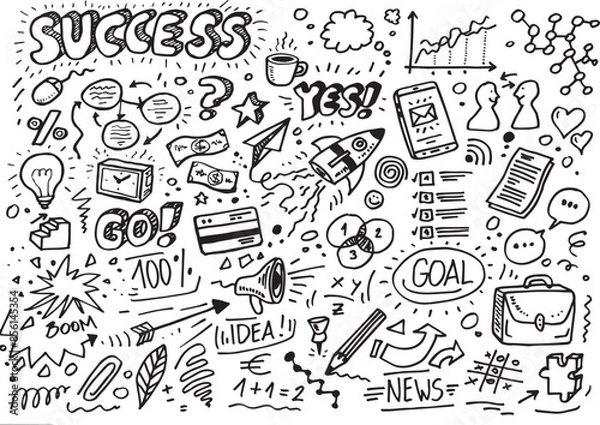 Fototapeta Hand drawn success doodles, vector elements on white background