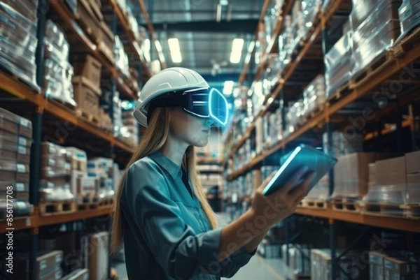 Obraz Digital interface use in warehouse