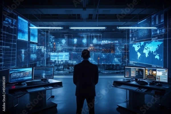 Obraz Security Hub: CCTV Cameras and Monitoring Screen for Total Protection
