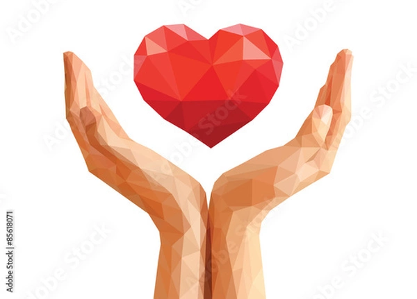 Obraz hands cupped polygonal origami technique keeps red heart