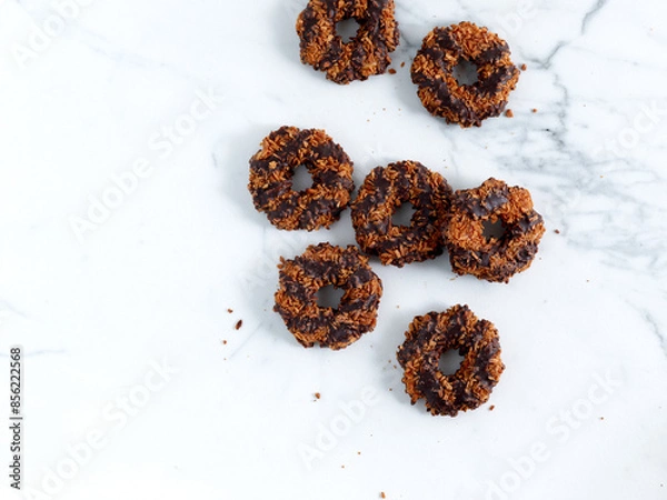 Fototapeta Girl Scout Cookies Samoa on Light Background