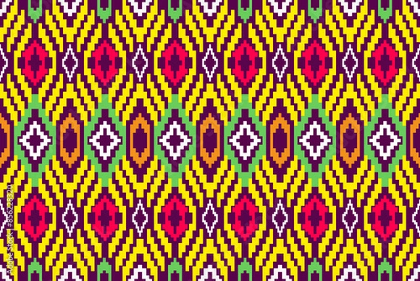 Obraz Geometric shapes and pixel design vector seamless pattern.