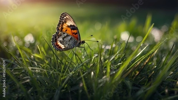 Obraz butterfly on grass spring background 