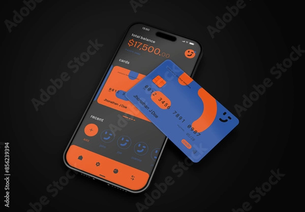 Fototapeta 3d Smartphone and Credit Card Mockup