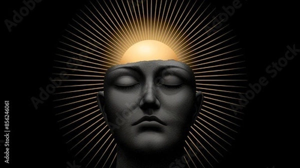 Obraz Tarot card featuring the sun, detailed divination and mystical symbols, sketch style, central composition, high-definition black lines on a white background