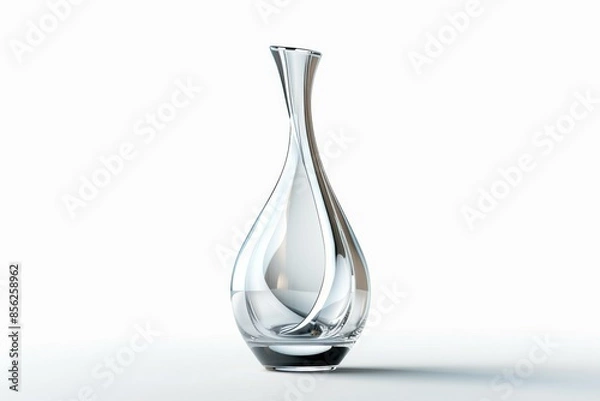 Obraz Elegant clear glass vase with a modern, curved design on a clean white background, ideal for home decor and floral arrangements.
