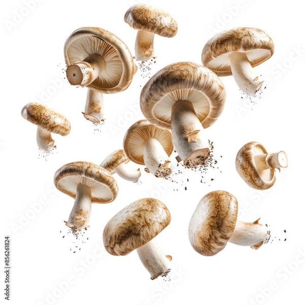 Fototapeta Fresh Whole Mushrooms Floating Isolated on Transparent Background. Perfect for recipes, marketing materials, or food blogs
